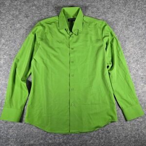 Barry Wang Mens Green Stretch Modern Long Sleeve Button Down Shirt Size M